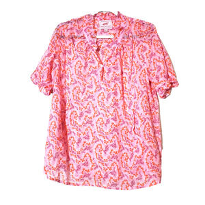 Banjanan Peasant Top Womens XL Floral Ruffle Sleeve Lightweight Gauze Pink